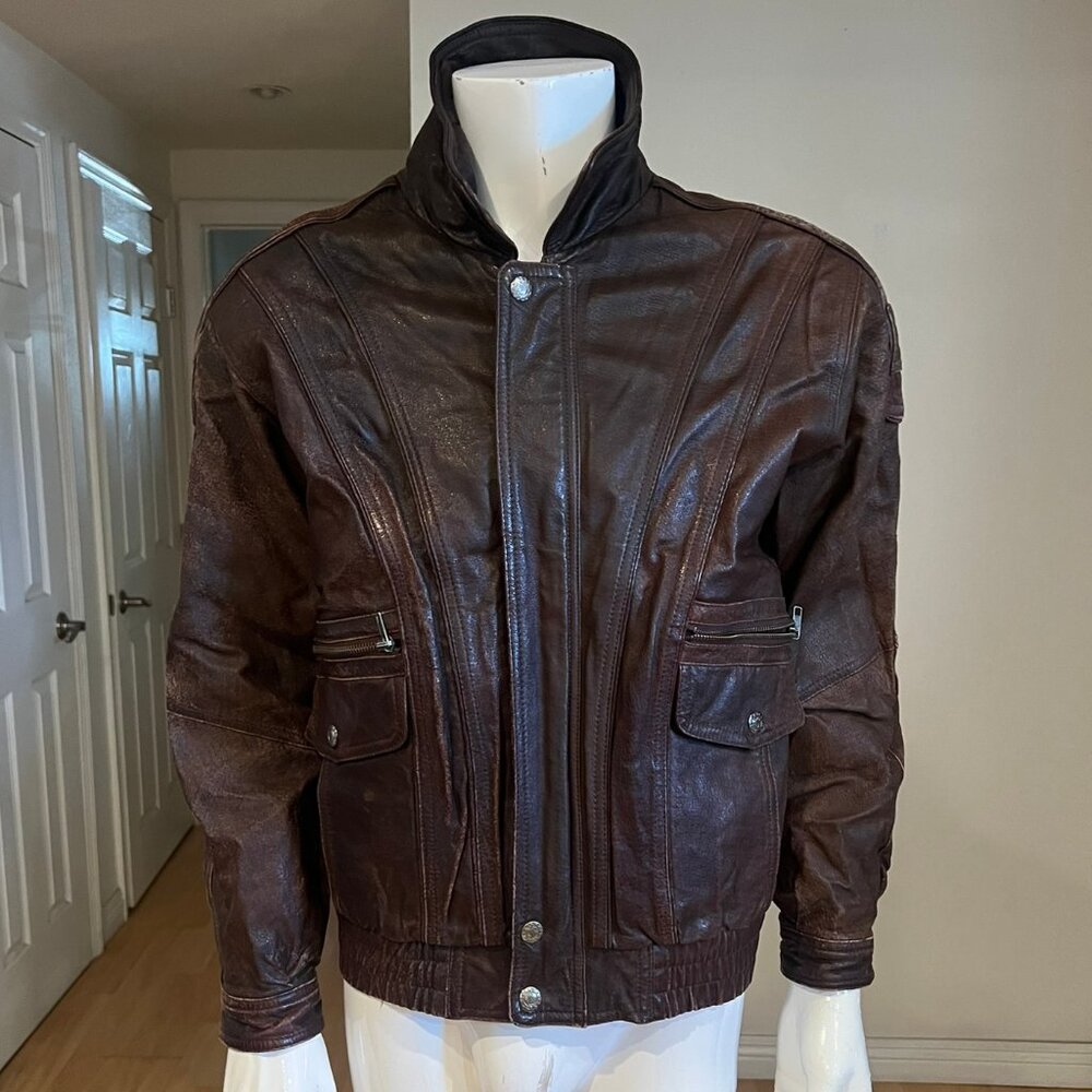 Brown Leather Bomber Jacket